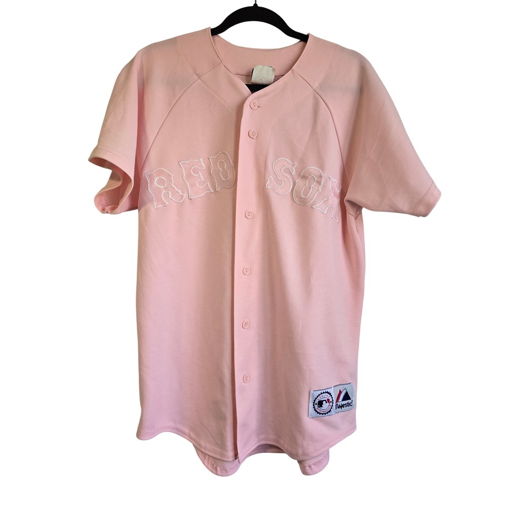 Majestic Boston Red Sox MLB Baseball Jersey Pink Button Front Small Made in USA
